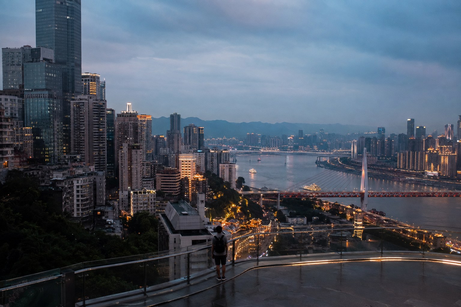 Chongqing skyline and river at dusk
