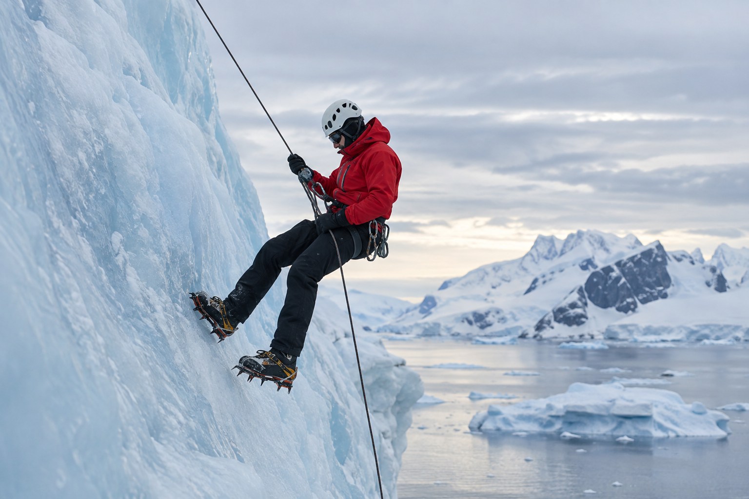 Abseiling on Antarctic glacier ice